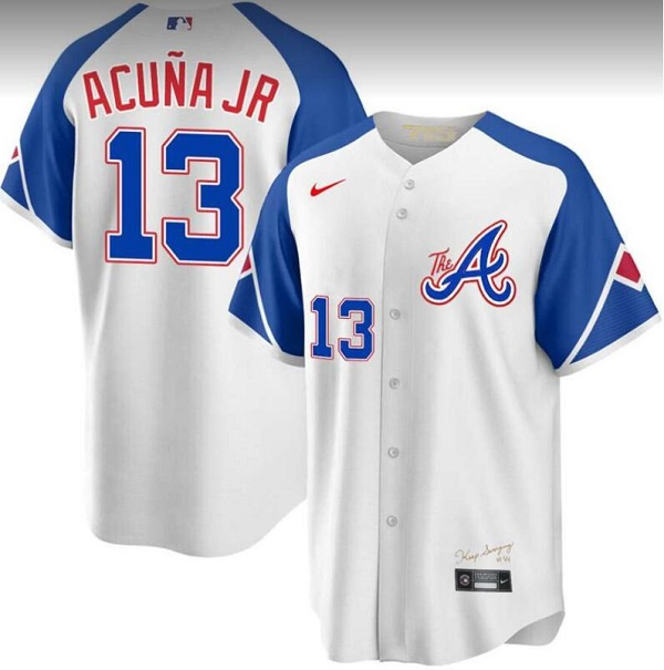 Personalized Youth Atlanta Braves #13 Ronald Acuña Jr. White 2023 City Connect With Patch Stitched Baseball Jersey