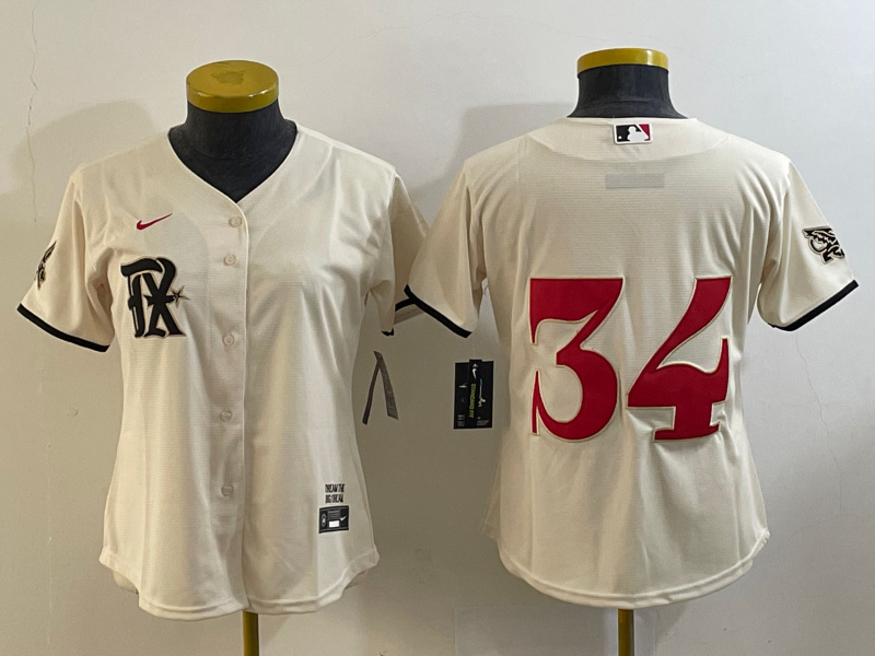 Personalized Women’s Texas Rangers #34 Nolan Ryan Cream 2023 City Connect Stitched Baseball Jersey(Run Small)