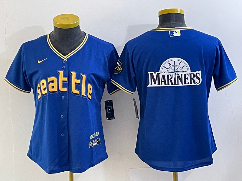 Personalized Women’s Seattle Mariners Royal 2023 City Connect Team Big Logo Stitched Baseball Jersey(Run Small)