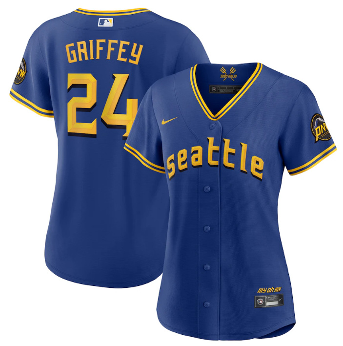 Personalized Women’s Seattle Mariners #24 Ken Griffey Jr. Royal 2023 City Connect Stitched Baseball Jersey(Run Small)