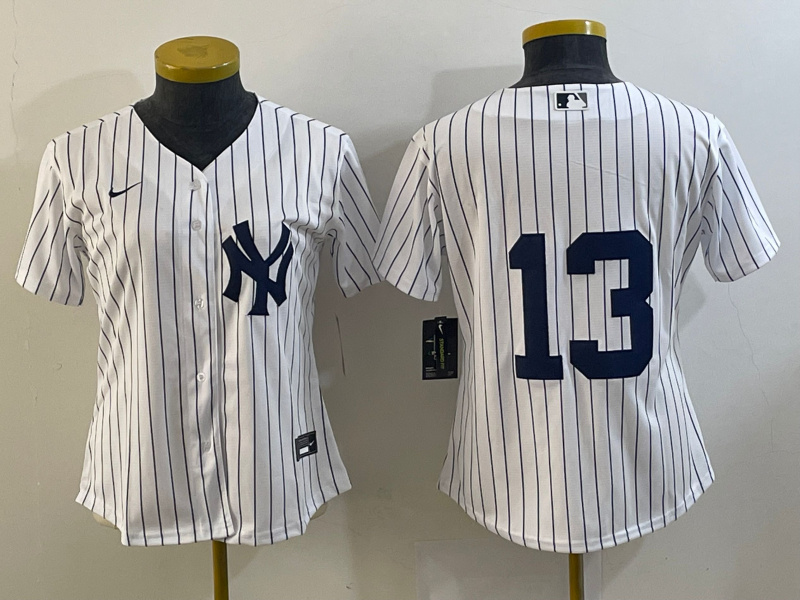 Personalized Women’s New York Yankees #13 Alex Rodriguez White Cool Base Stitched Jersey(Run Small)