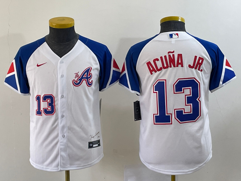 Personalized Women’s Atlanta Braves #13 Ronald Acuña Jr. White 2023 City Connect With Patch Stitched Baseball Jersey(Run Small)