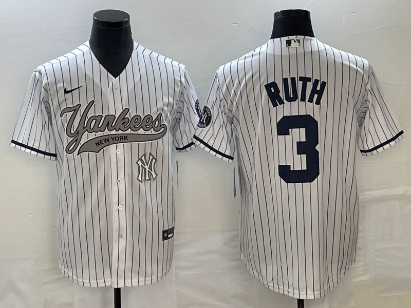 Personalized Men’s New York Yankees #3 Babe Ruth White With Patch Cool Base Stitched Baseball Jersey