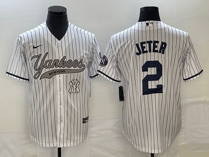 Personalized Men’s New York Yankees #2 Derek Jeter White With Patch Cool Base Stitched Baseball Jersey