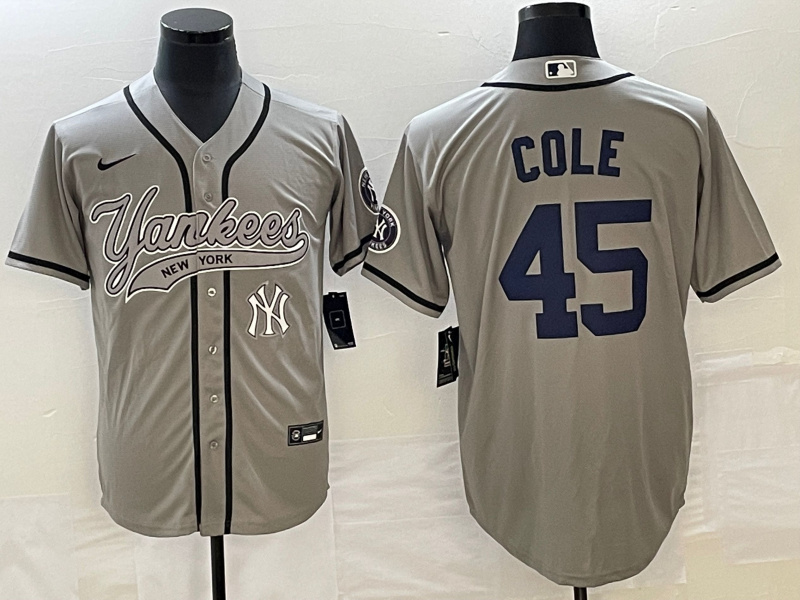 Personalized Men’s New York Yankees #45 Gerrit Cole Gray With Patch Cool Base Stitched Baseball Jersey