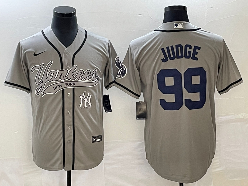 Personalized Men’s New York Yankees #99 Aaron Judge Gray With Patch Cool Base Stitched Baseball Jersey