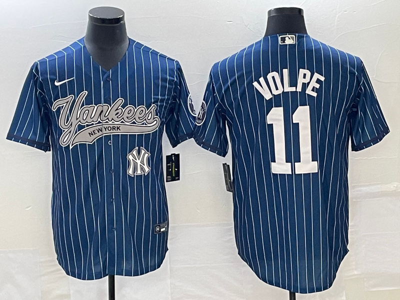 Personalized Men’s New York Yankees #11 Anthony Volpe Navy With Patch Cool Base Stitched Baseball Jersey