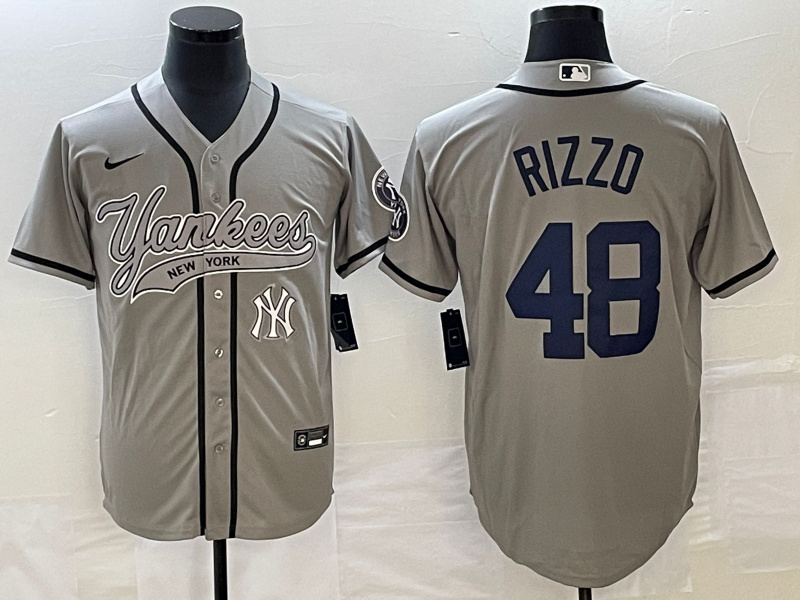 Personalized Men’s New York Yankees #48 Anthony Rizzo Gray With Patch Cool Base Stitched Baseball Jersey