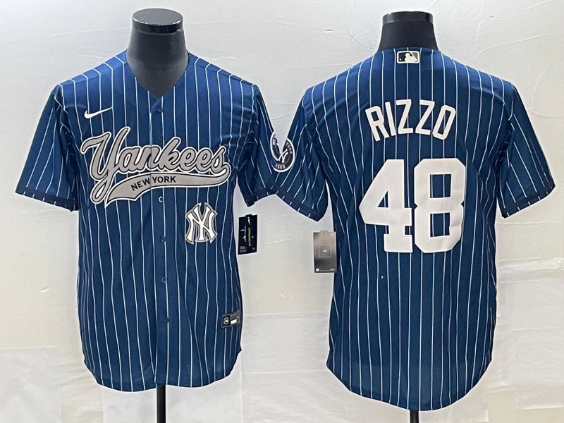 Personalized Men’s New York Yankees #48 Anthony Rizzo Navy With Patch Cool Base Stitched Baseball Jersey