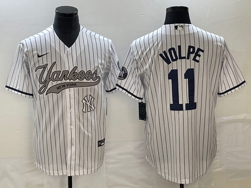 Personalized Men’s New York Yankees #11 Anthony Volpe White With Patch Cool Base Stitched Baseball Jersey