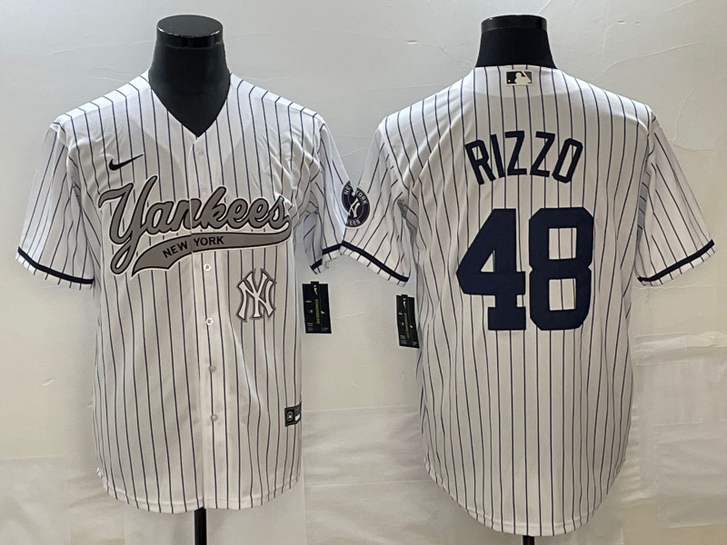 Personalized Men’s New York Yankees #48 Anthony Rizzo White With Patch Cool Base Stitched Baseball Jersey