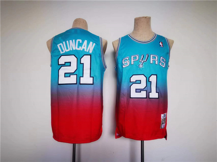 Personalized Men’s San Antonio Spurs #21 Tim Duncan Blue Red Stitched Basketball Jersey