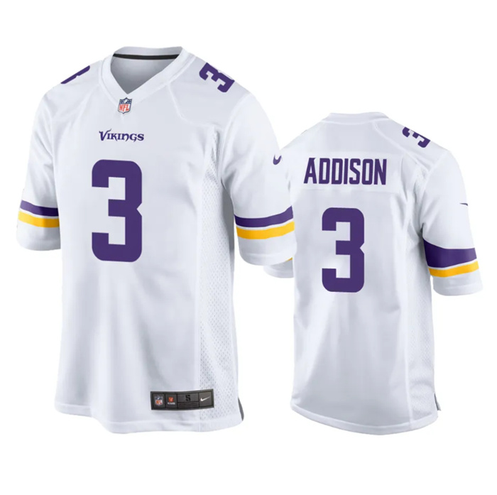 Personalized Youth Minnesota Vikings Minnesota Vikings #3 Jordan Addison White 2023 Draft Stitched Game Jersey