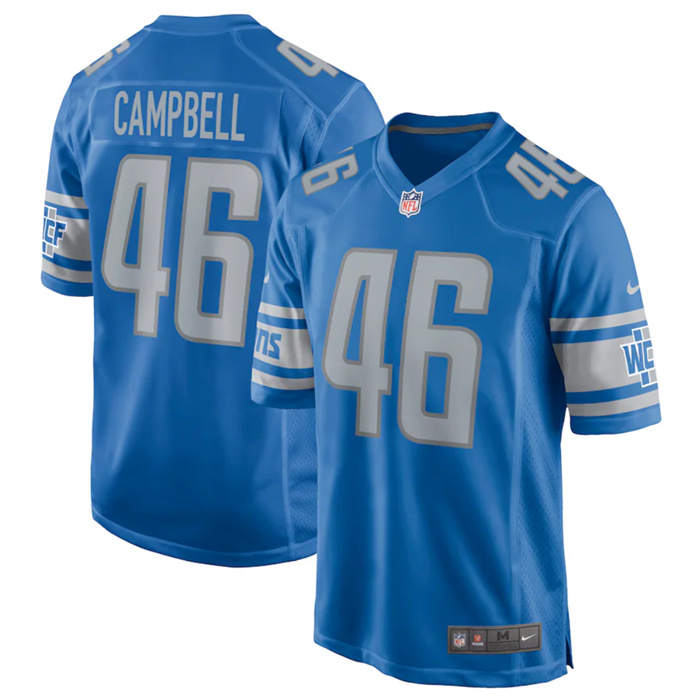 Personalized Youth Detroit Lions #46 Jack Campbell Blue 2023 Draft Stitched Game Jersey