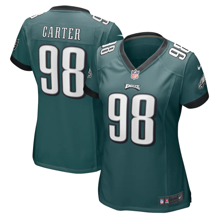 Personalized Women’s Philadelphia Eagles #98 Jalen Carter Green 2023 Draft Stitched Football Jersey(Run Small)