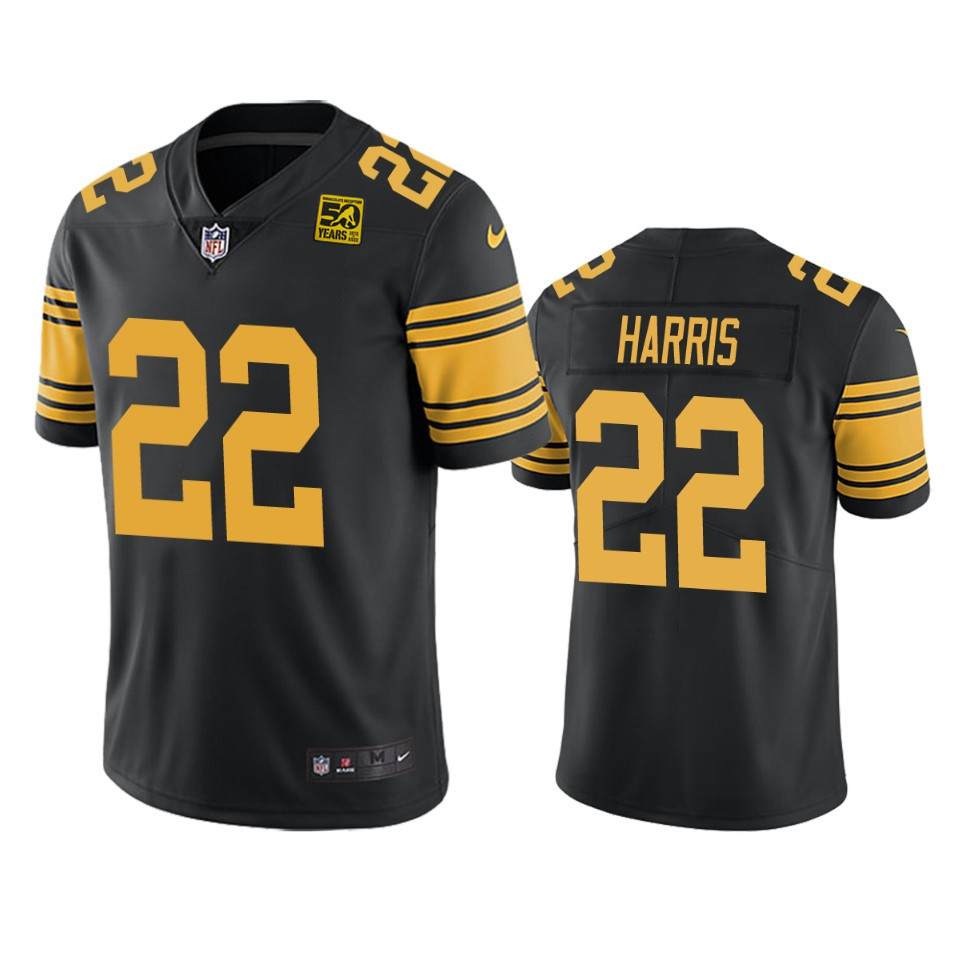 Personalized Men’s Pittsburgh Steelers #22 Najee Harris Black 2023 50th Anniversary Color Rush Limited Jersey