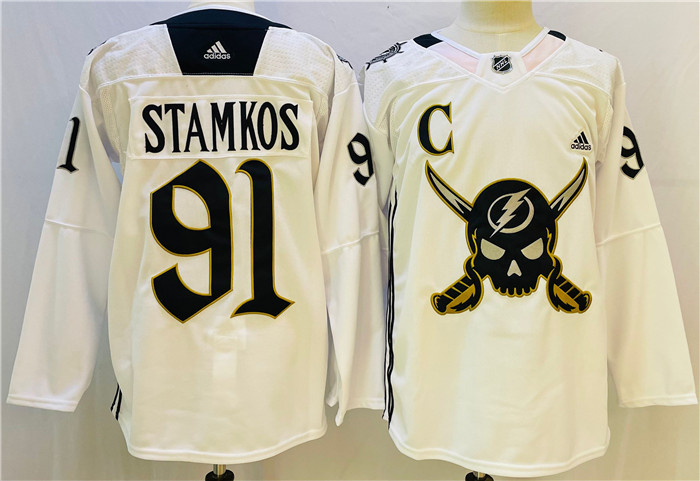 Personalized Men’s Tampa Bay Lightning #91 Steven Stamkos White Stitched Jersey