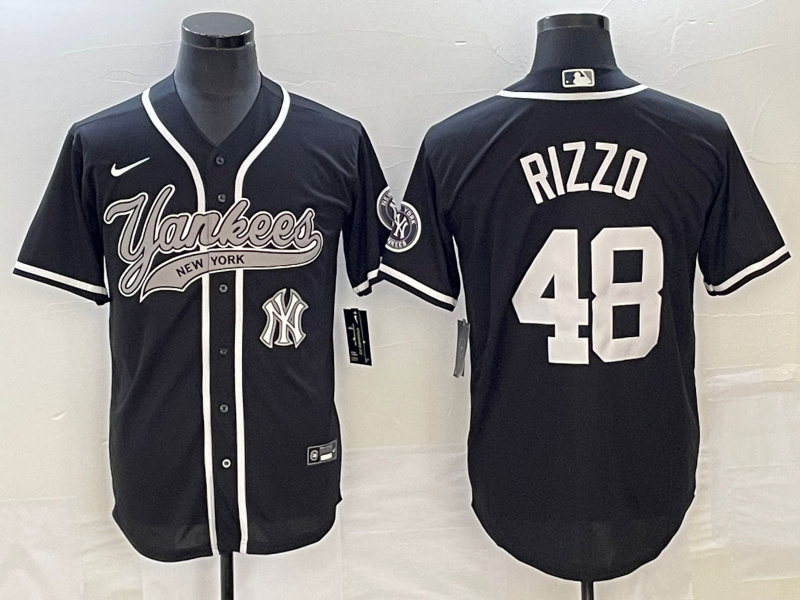 Personalized Men’s New York Yankees #48 Anthony Rizzo Black With Patch Cool Base Stitched Baseball Jersey
