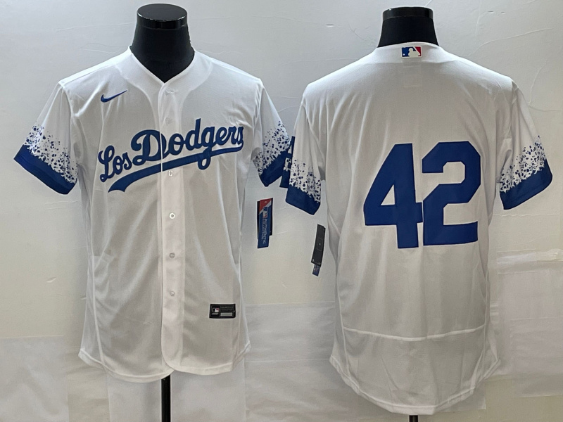 Personalized Men’s Los Angeles Dodgers #42 Jackie Robinson White City Connect Flex Base Stitched Baseball Jersey