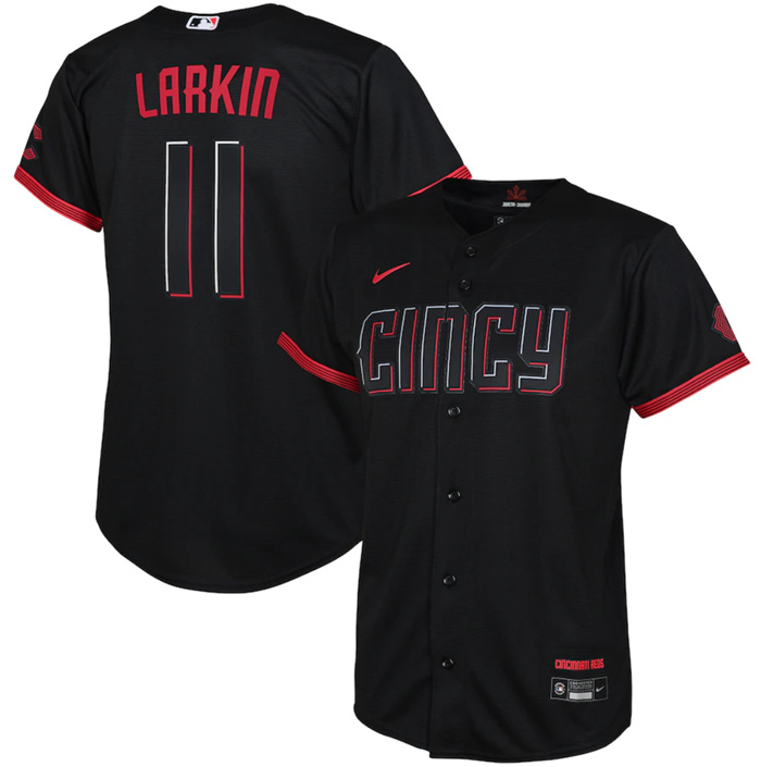 Personalized Youth Cincinnati Reds #11 Barry Larkin Black 2023 City Connect Stitched Baseball Jersey