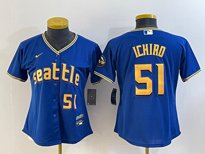 Personalized Women’s Seattle Mariners #51 Ichiro Suzuki Royal 2023 City Connect With Patch Stitched Baseball Jersey(Run Small)