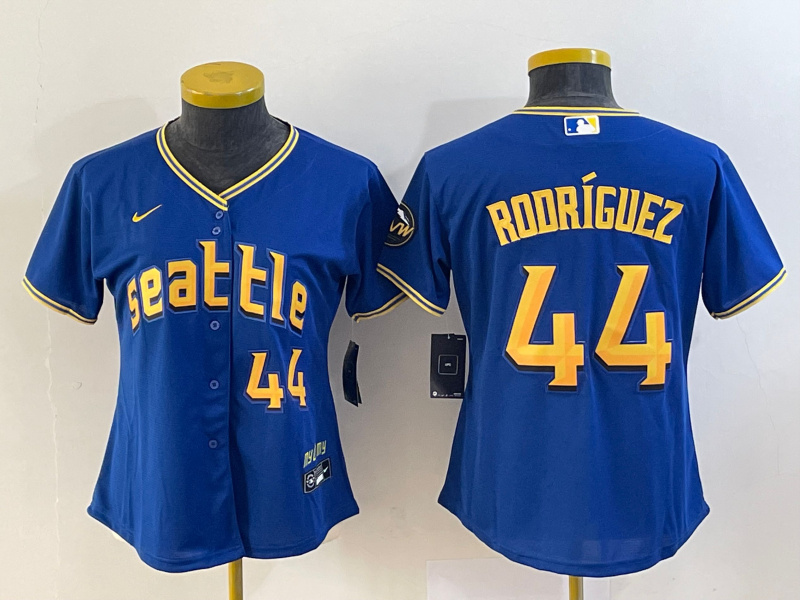 Personalized Women’s Seattle Mariners #44 Julio Rodriguez Royal 2023 City Connect With Patch Stitched Baseball Jersey(Run Small)