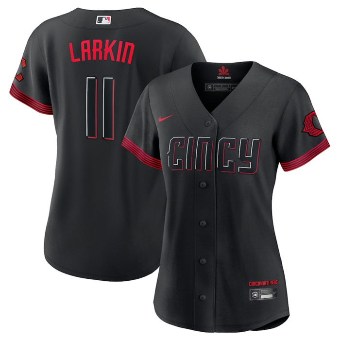 Personalized Women’s Cincinnati Reds #11 Barry Larkin Black 2023 City Connect Stitched Baseball Jersey(Run Small)