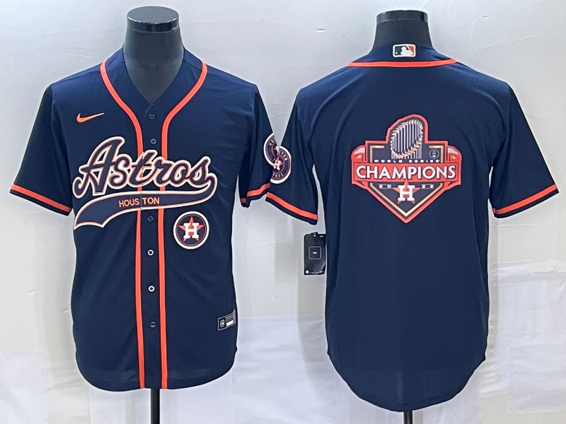Personalized Men’s Houston Astros Navy Team Big Logo With Patch Cool Base Stitched Baseball Jersey 2