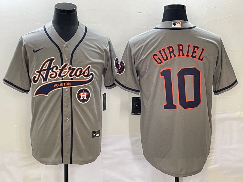 Personalized Men’s Houston Astros #10 GrayYuli Gurriel Gray With Patch Cool Base Stitched Baseball Jersey
