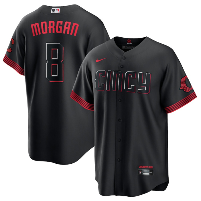 Personalized Men’s Cincinnati Reds #8 Joe Morgan Black 2023 City Connect Stitched Jersey