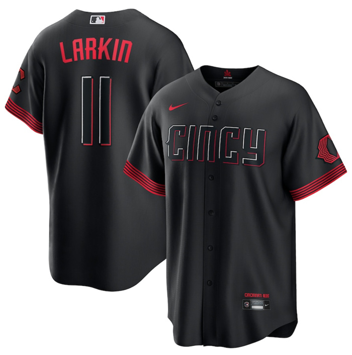 Personalized Men’s Cincinnati Reds #11 Barry Larkin Black 2023 City Connect Stitched Jersey