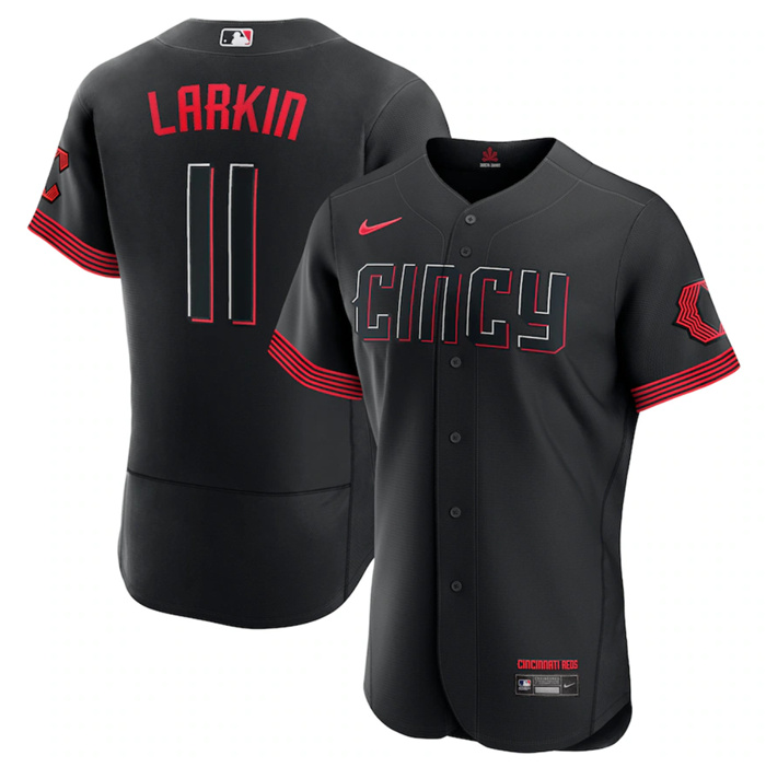 Personalized Men’s Cincinnati Reds #11 Barry Larkin Black 2023 City Connect Flex Base Stitched Jersey