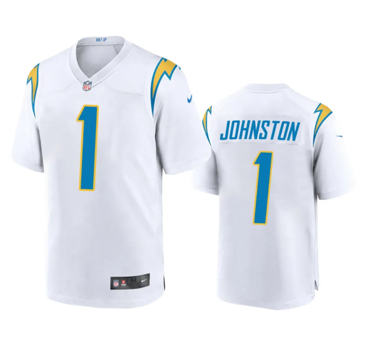 Personalized Men’s Los Angeles Chargers #1 Quentin Johnston White Stitched Game Jersey