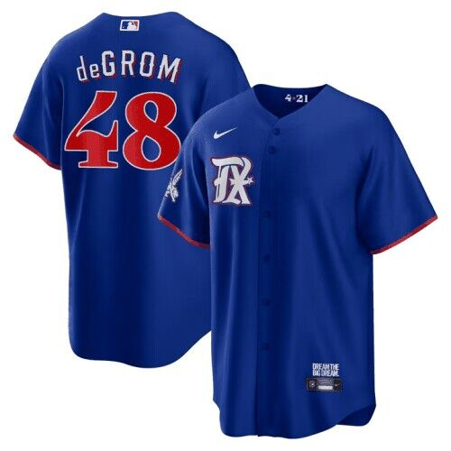 Personalized Men’s Texas Rangers #48 Jacob DeGrom Royal 2023 City Connect Stitched Baseball Jersey