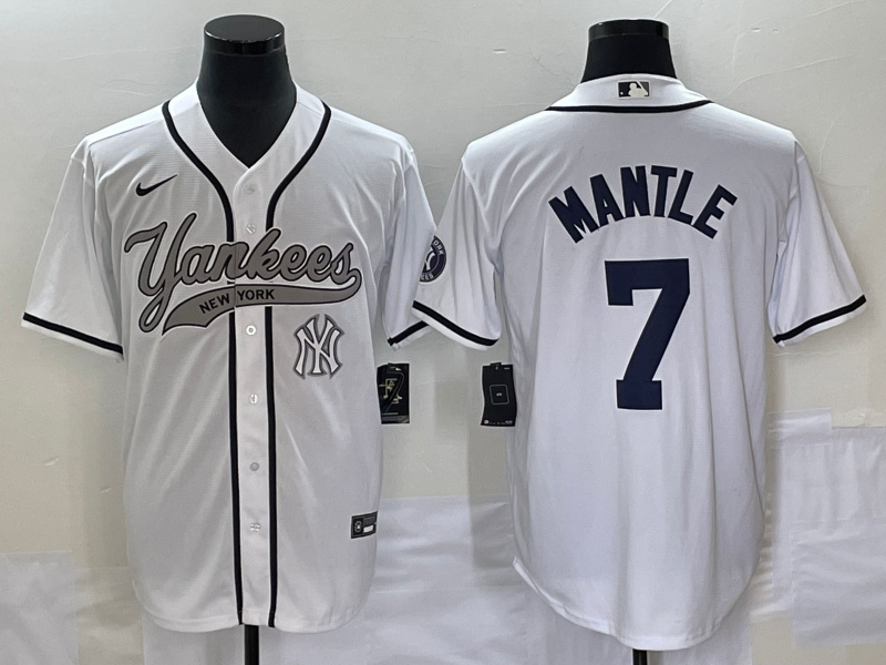 Personalized Men’s New York Yankees #7 Mickey Mantle White With Patch Cool Base Stitched Baseball Jersey