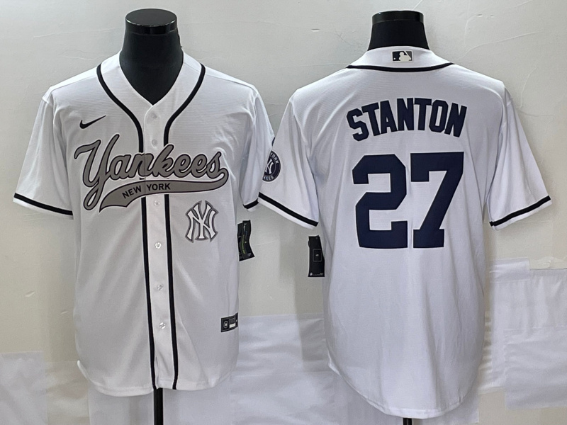 Personalized Men’s New York Yankees #27 Giancarlo Stanton White With Patch Cool Base Stitched Baseball Jersey