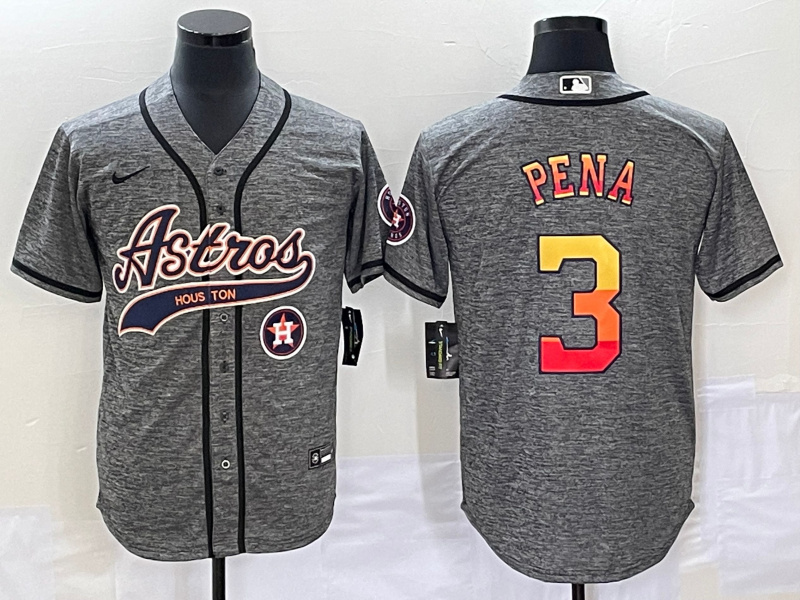 Personalized Men’s Houston Astros #3 Jeremy Peña Gray With Patch Cool Base Stitched Baseball Jersey