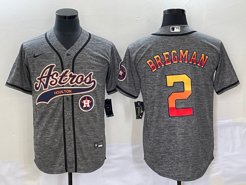 Personalized Men’s Houston Astros #2 Alex Bregman Gray With Patch Cool Base Stitched Baseball Jersey