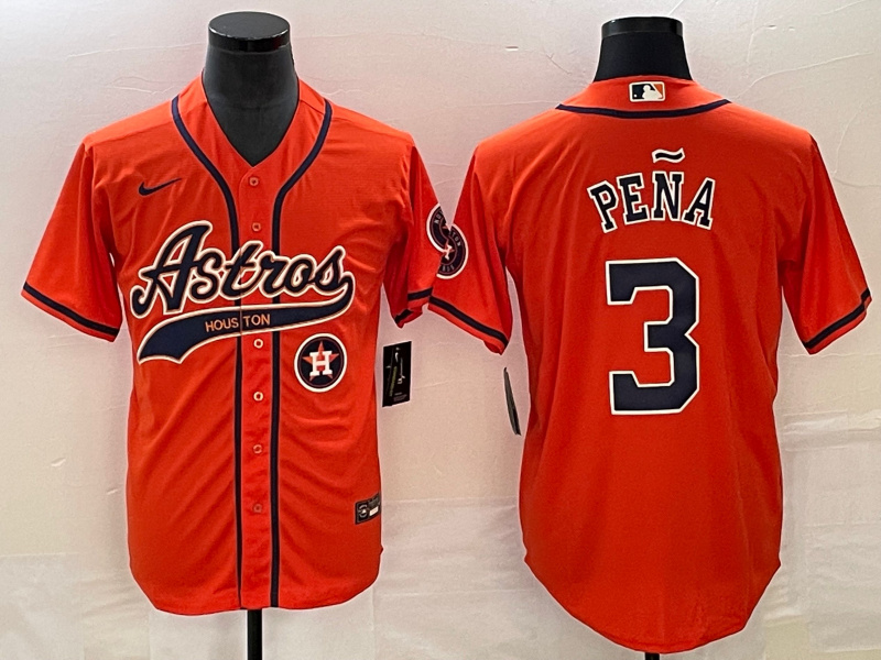 Personalized Men’s Houston Astros #3 Jeremy Peña Orange With Patch Cool Base Stitched Baseball Jersey