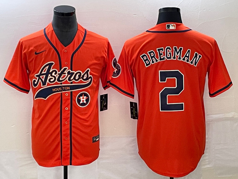 Personalized Men’s Houston Astros #2 Alex Bregman Orange With Patch Cool Base Stitched Baseball Jersey 4