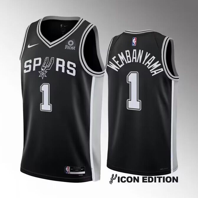 Personalized Men’s San Antonio Spurs #1 Victor Wembanyama Black 2022 23 Icon Edition Stitched Basketball Jersey