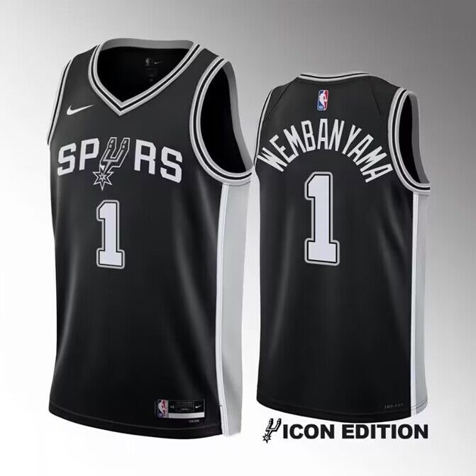 Personalized Men’s San Antonio Spurs #1 Victor Wembanyama Black 2022 23 Icon Edition Stitched Basketball JerseyS