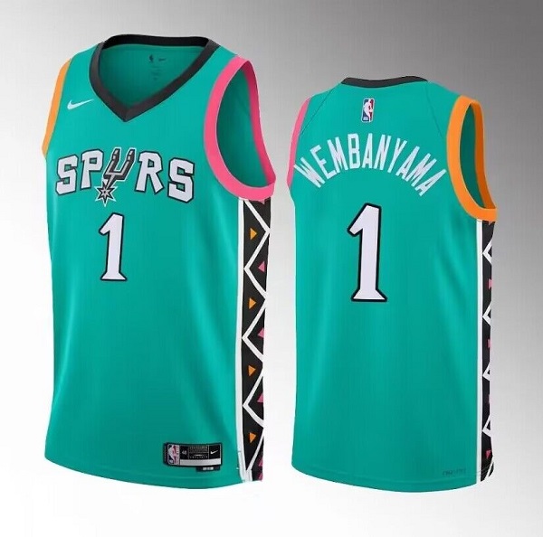 Personalized Men’s San Antonio Spurs #1 Victor Wembanyama Teal 2022 23 City Edition Swingman Stitched Basketball Jersey