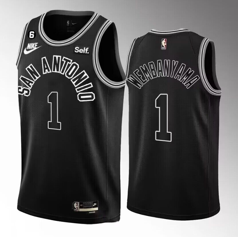 Personalized Men’s San Antonio Spurs #1 Victor Wembanyama Black 2022 23 Classic Edition With NO.6 Patch Stitched Basketball Jersey