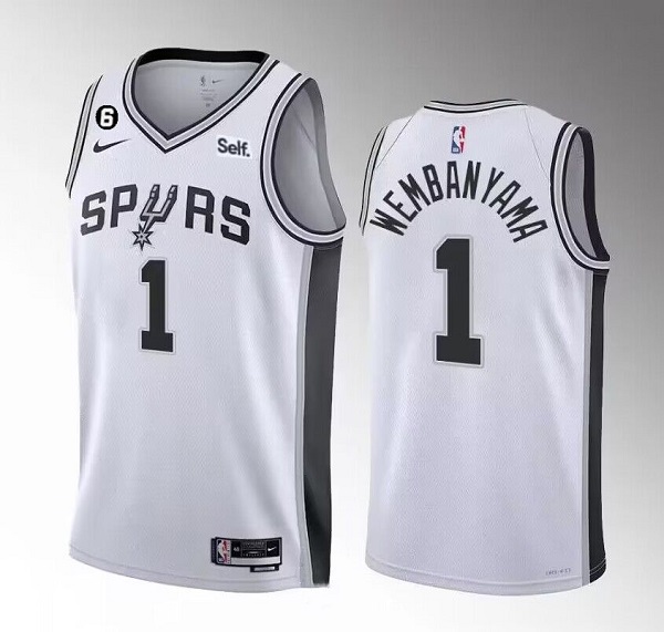 Personalized Men’s San Antonio Spurs #1 Victor Wembanyama White 2022 23 Association Edition With NO.6 Patch Stitched Basketball Jersey