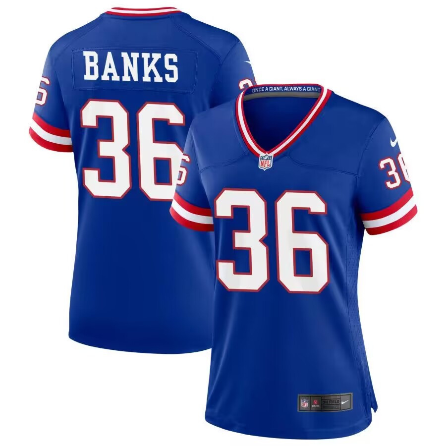 Personalized Women’s New York Giants #36 Deonte Banks Royal Classic Stitched Jersey
