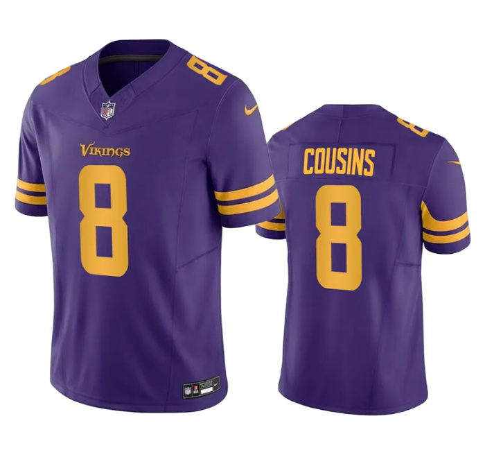 Personalized Men’s Minnesota Vikings #8 Kirk Cousins Purple 2023 F.U.S.E. Color Rush Stitched Jersey