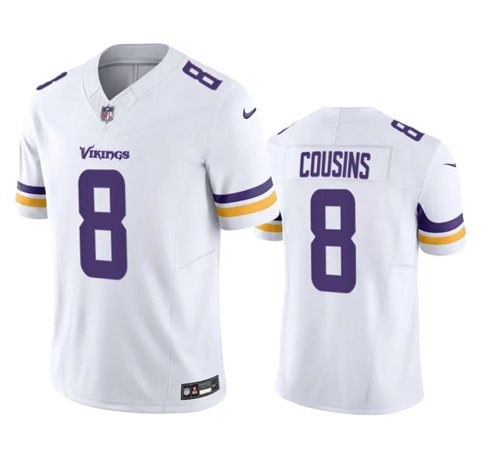 Personalized Men’s Minnesota Vikings #8 Kirk Cousins White 2023 F.U.S.E. Untouchable Stitched Jersey