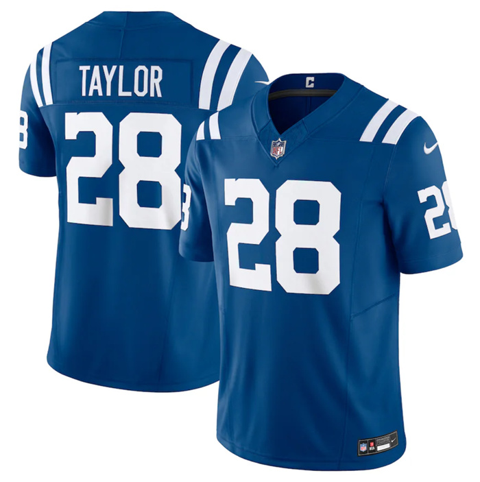 Personalized Men’s Indianapolis Colts #28 Jonathan Taylor Blue 2023 F.U.S.E Untouchable Stitched Football Jersey