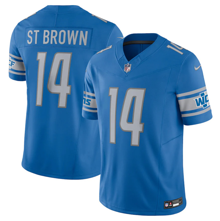 Personalized Men’s Detroit Lions #14 Amon-Ra St. Brown Blue 2023 F.U.S.E. Untouchable Limited Stitched Jersey